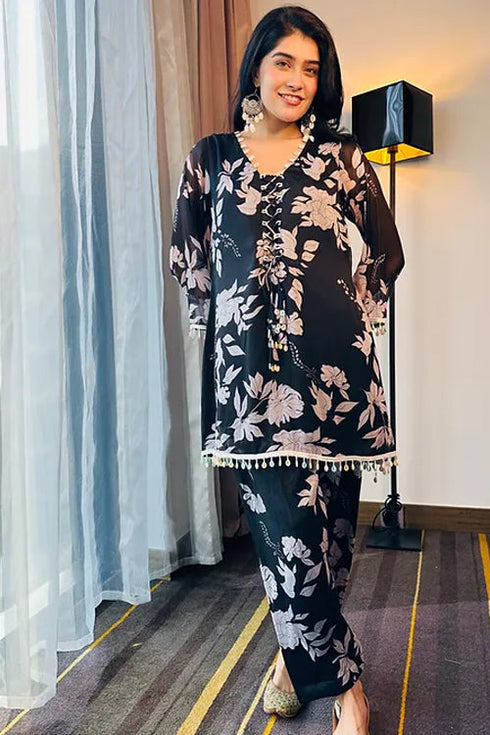 Tahira Black Floral Kurta Set